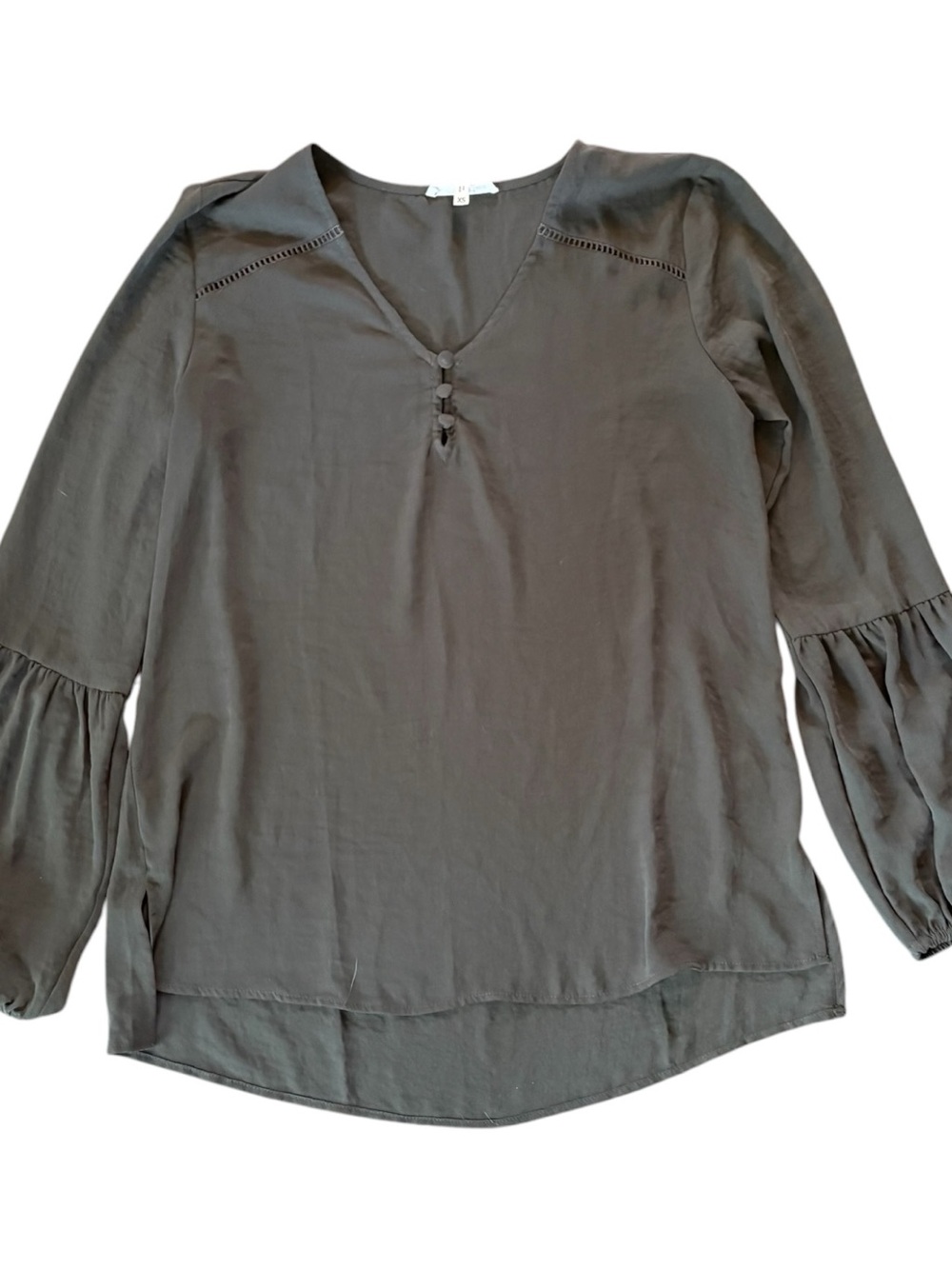 Maurices Charcoal Gray V-Neck Buttoned Bell Sleeve Blouse